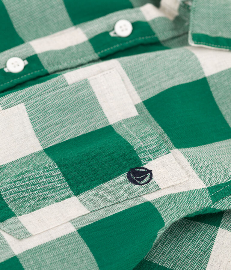 Boys' Checked Flannel Shirt MATCHA/ecru