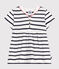 Babies' short-sleeved Breton top with a sailor collar MARSHMALLOW white/SMOKING blue