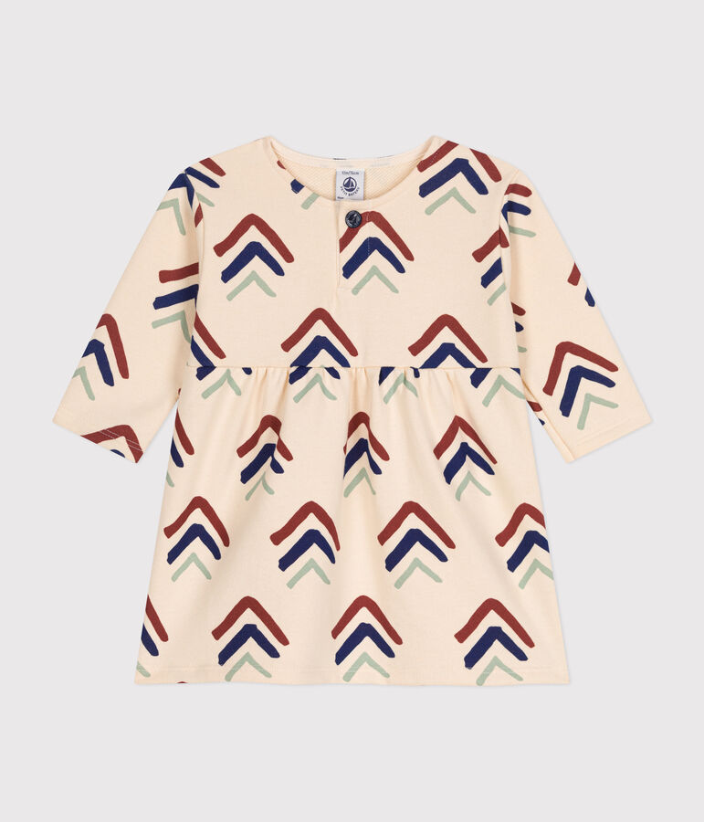 Babies' Long-Sleeved Fleece Dress Ecru/multicolor