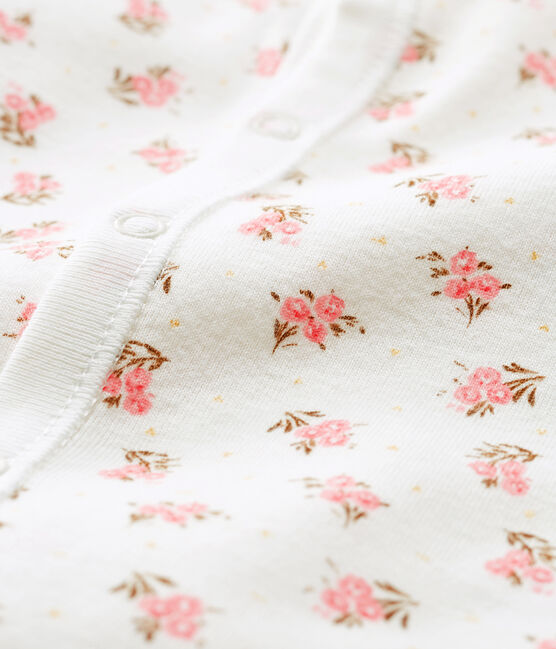 Babies' Ribbed Jumpsuit/Sleeping Bag MARSHMALLOW white/GRETEL pink/MULTICO