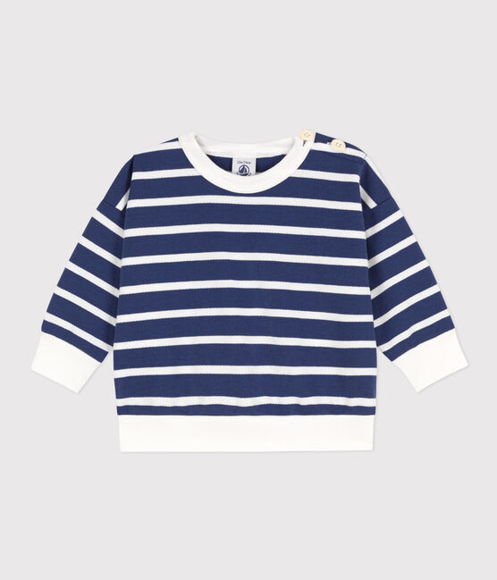Babies' Stripy Fleece Sweatshirt CHALOUPE /MARSHMALLOW
