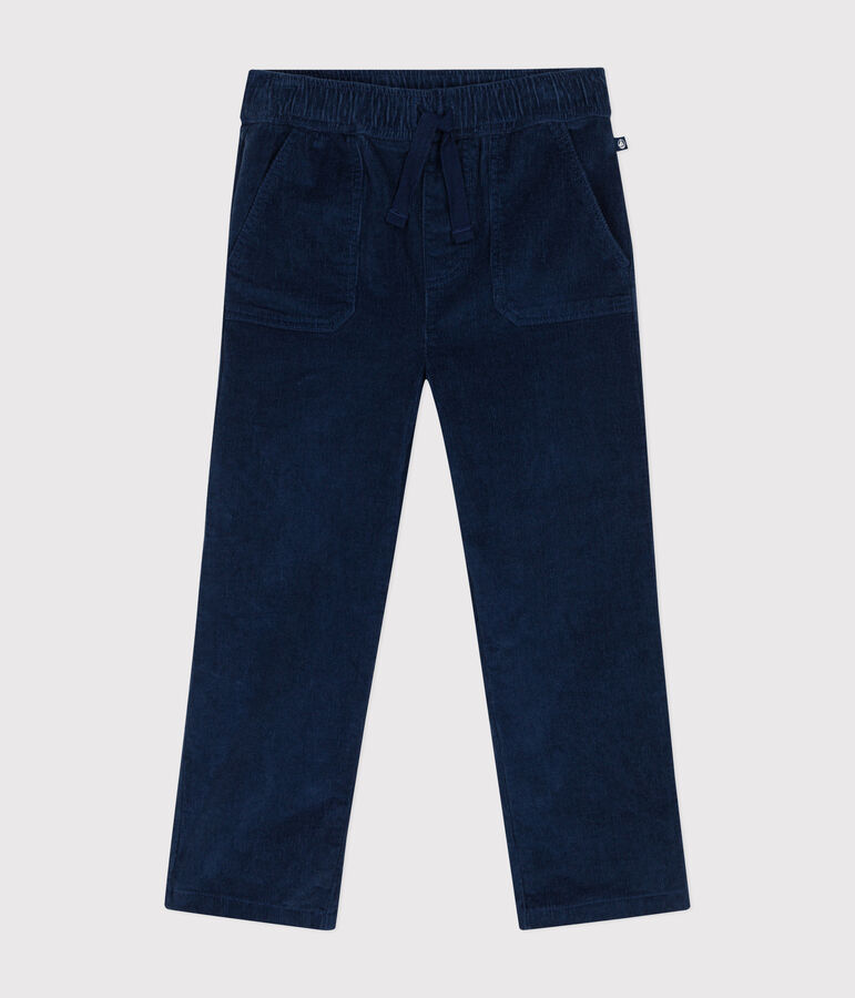 Boys' straight-fit corduroy trousers blue