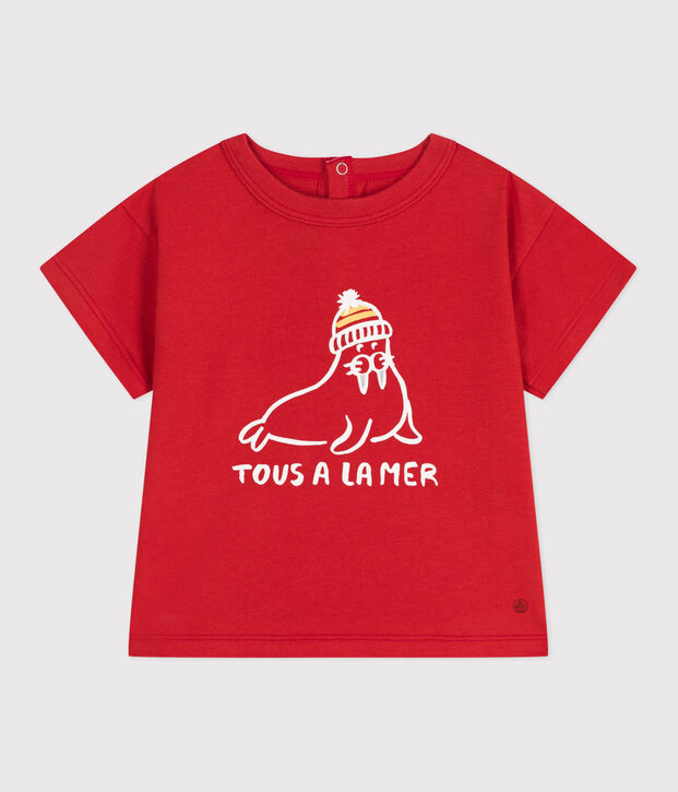 Babies' short-sleeved plain cotton T-shirt red