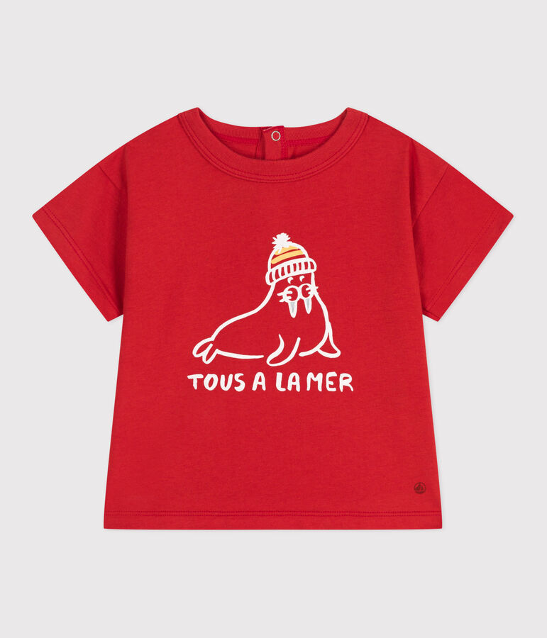 Babies' short-sleeved plain cotton T-shirt red