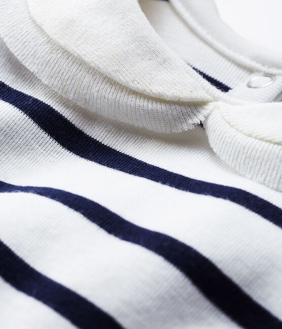Baby Girls' Long-Sleeved Blouse with Sailor Stripes MARSHMALLOW white/SMOKING CN blue