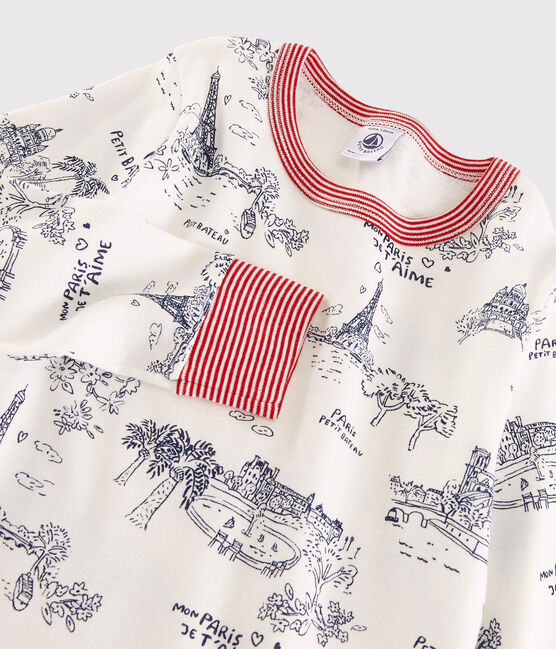 Boys' Toile de Jouy Paris Cotton Pyjamas MARSHMALLOW white/MEDIEVAL blue