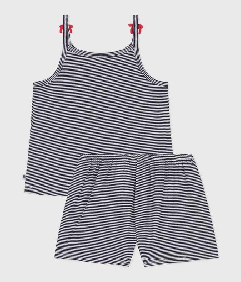 Children's short stripy strappy pyjamas blue/white