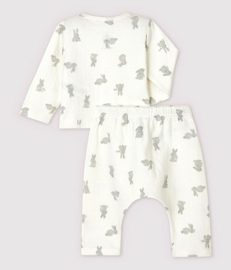Babies' White Rabbit Patterned Organic Cotton Knit Clothing - 2-Pack white/grey