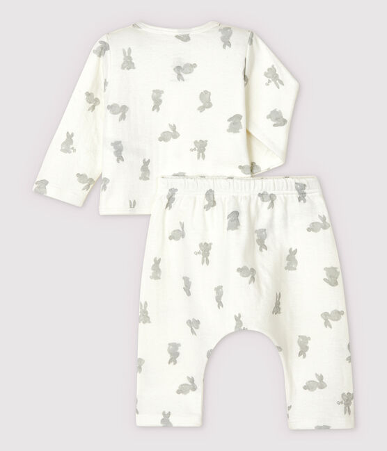 Babies' White Rabbit Patterned Organic Cotton Knit Clothing - 2-Pack MARSHMALLOW white/GRIS grey