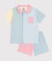 Children's short stripy buttoned cotton pyjamas MARSHMALLOW white/MULTICO white