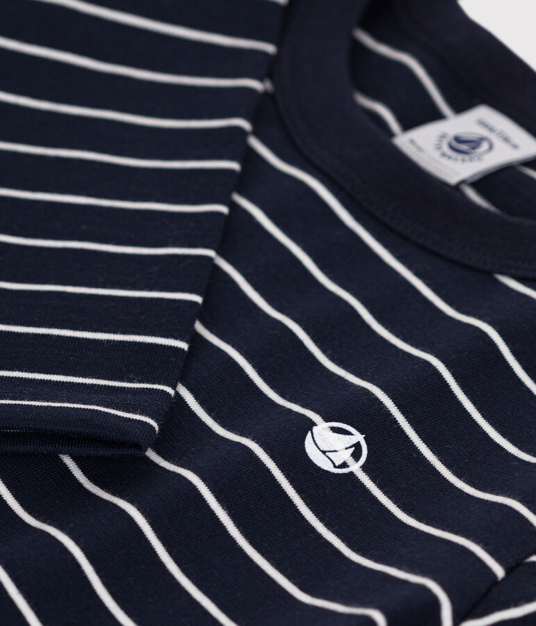 Boys' long-sleeved cotton T-shirt blue/white