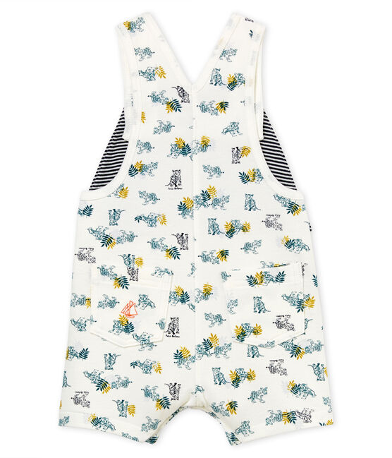 Baby boys' short dungarees in printed jersey MARSHMALLOW white/MULTICO CN