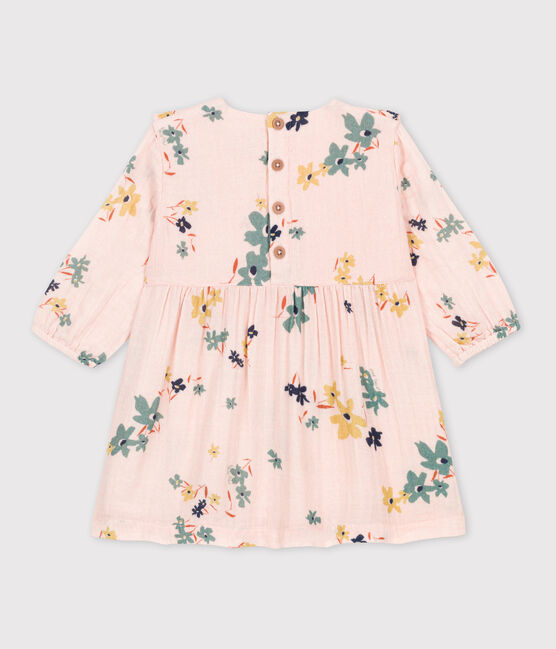 Babies' Long-Sleeved Patterned Cotton Gauze Dress SALINE pink/MULTICO white