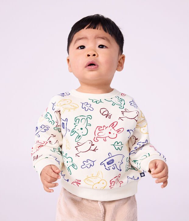 Babies' animal print cotton sweatshirt Ecru/multicolor
