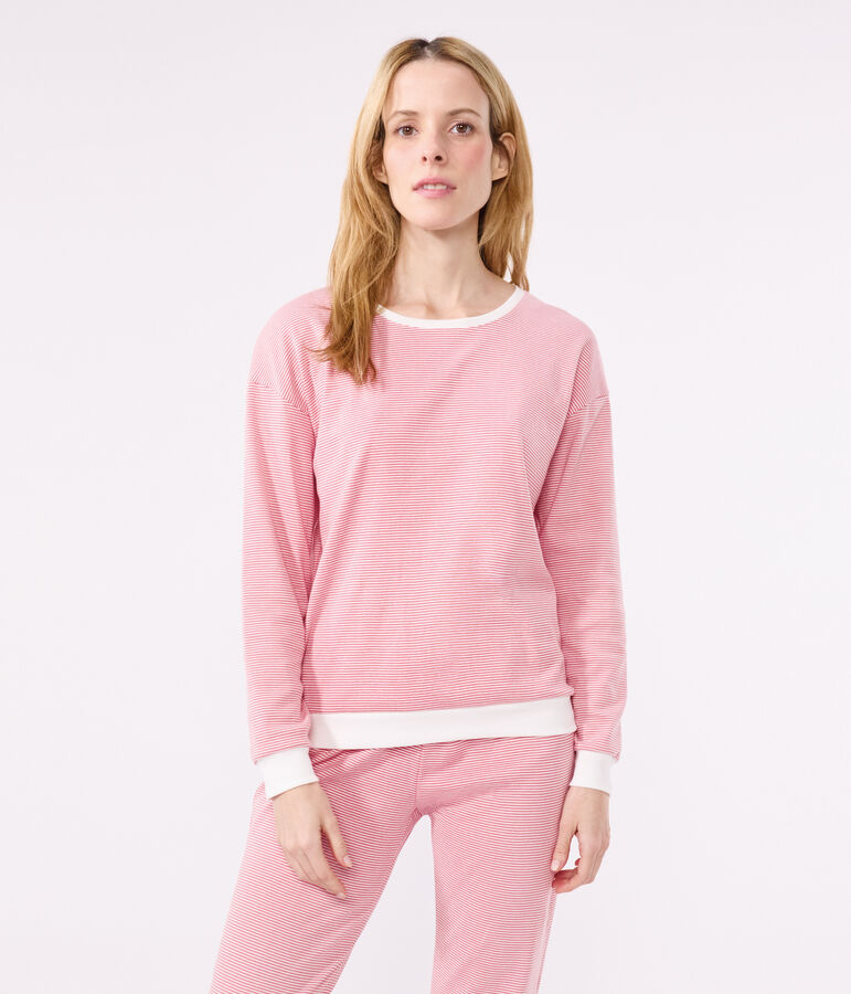 Women's stripy cotton pyjamas pink/white