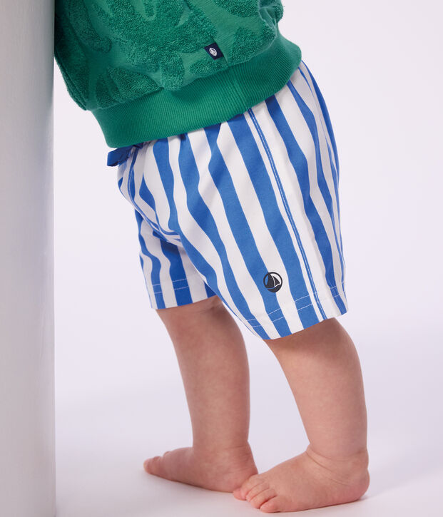 Babies' stripy swim shorts blue/white