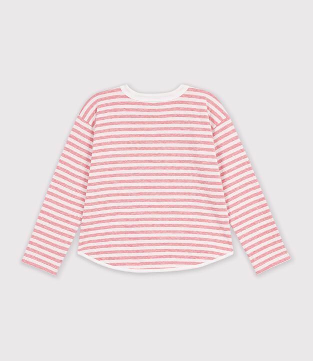 Children's long-sleeved stripy T-shirt pink/ecru