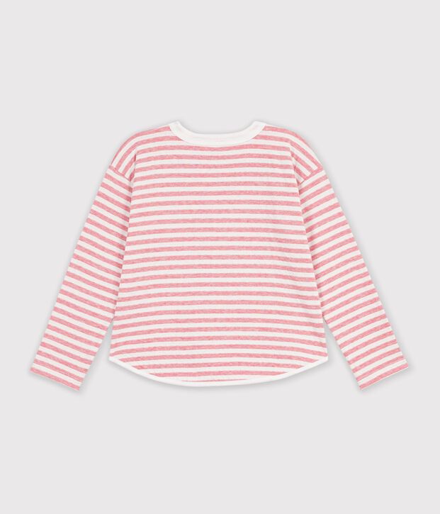Children's long-sleeved stripy T-shirt pink/ecru