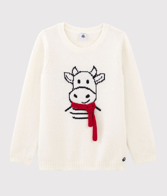 Wool and Cotton Long-Sleeved Knitted Jumper MARSHMALLOW white/MULTICO CN