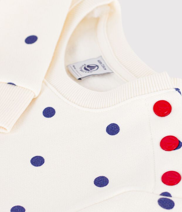 Children's long-sleeved polkadot print cotton dress blue/blue