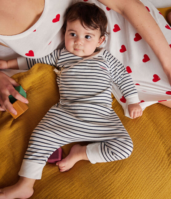 Babies' Cotton Striped Outfit - 2-Piece Set MARSHMALLOW white/SMOKING blue