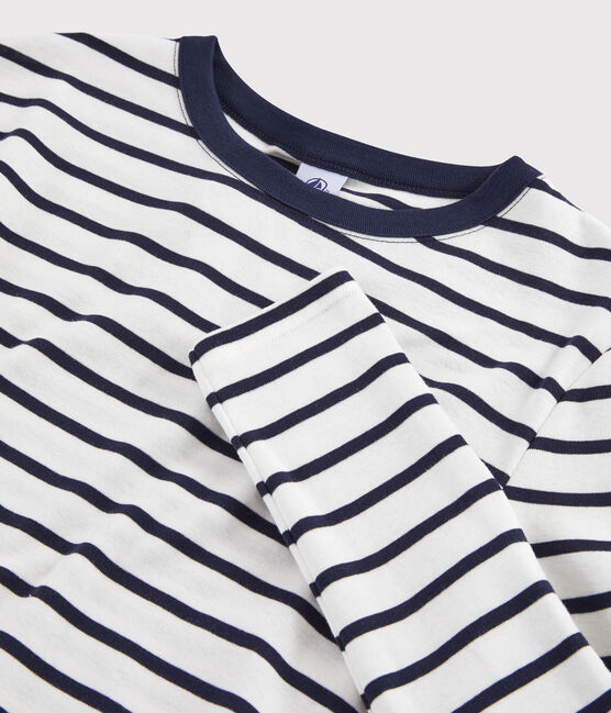 Women's iconic round neck T-shirt MARSHMALLOW white/SMOKING blue