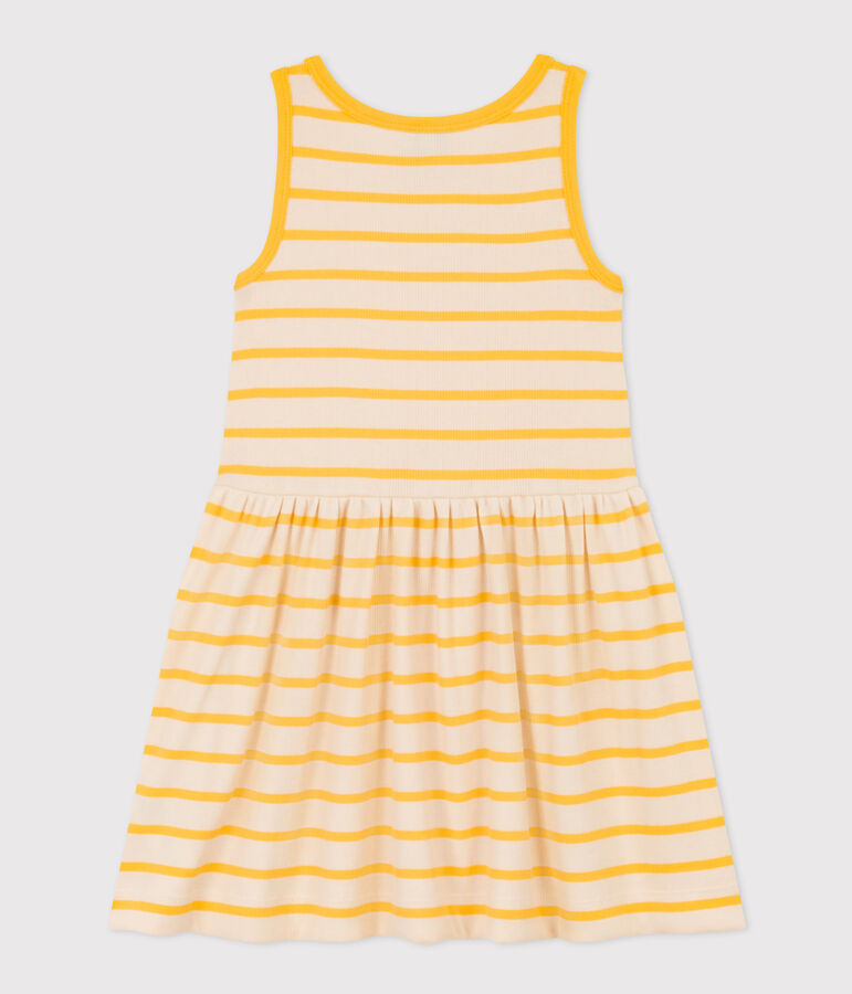 Girls' Sleeveless Cotton Dress Ecru/yellow