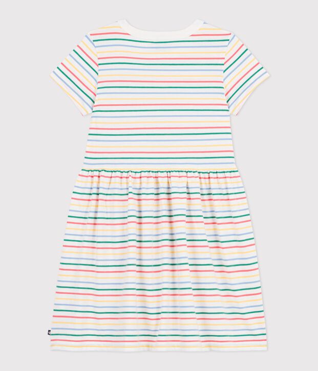 Children's short-sleeved stripy dress in cotton, white/multicolor