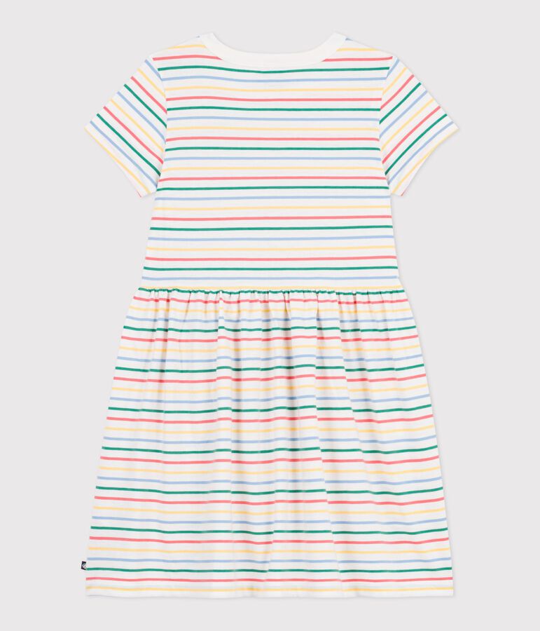 Children's short-sleeved stripy dress in cotton, white/multicolor