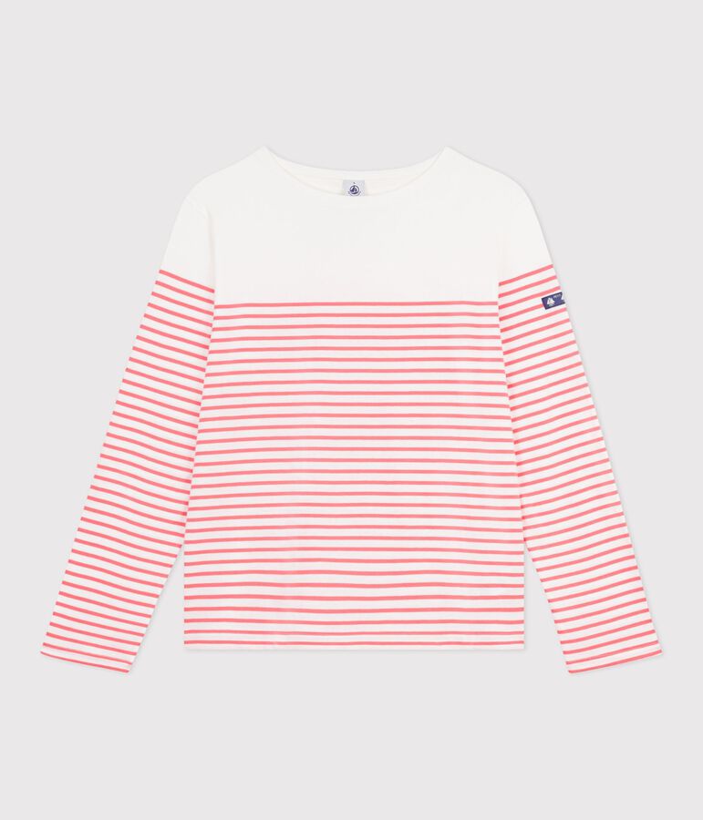 Women's stripy cotton Breton top white/pink