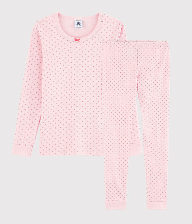 Girls' Snugfit Starry Cotton Pyjamas pink/orange/grey
