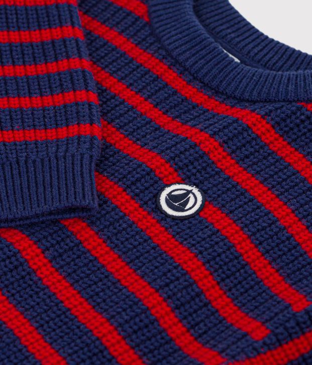Children's stripy jumper in wool and cotton blue/red