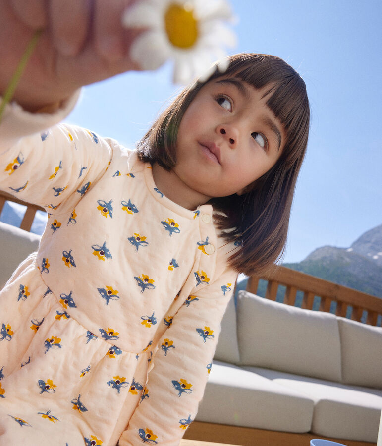 Robe manches longues en tubique imprim&eacute; enfant fille Ecru/multicolor