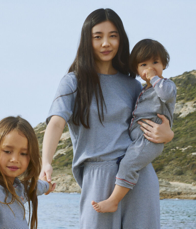 Babies' Striped Footless Cotton Sleepsuit blue/white