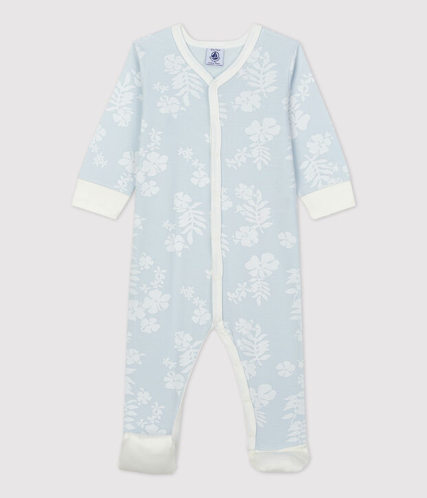 Babies' Hawaiian Themed Cotton Sleepsuit with Detachable Feet blue/white