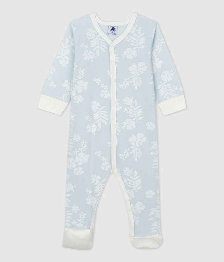 Babies' Hawaiian Themed Cotton Sleepsuit with Detachable Feet blue/white