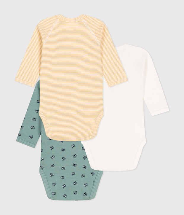 Babies' long-sleeved wrapover cotton bodysuits - 3-Pack multicolor