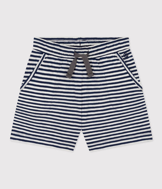 Girls' Striped Slub Jersey Shorts MEDIEVAL blue/MARSHMALLOW white