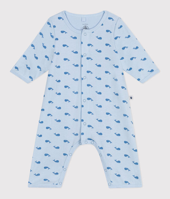 Babies' footless whale-patterned cotton bodyjama TOUDOU blue/ALASKA
