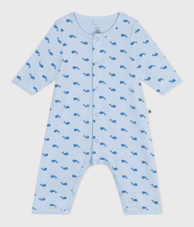 Babies' footless whale-patterned cotton bodyjama blue/blue