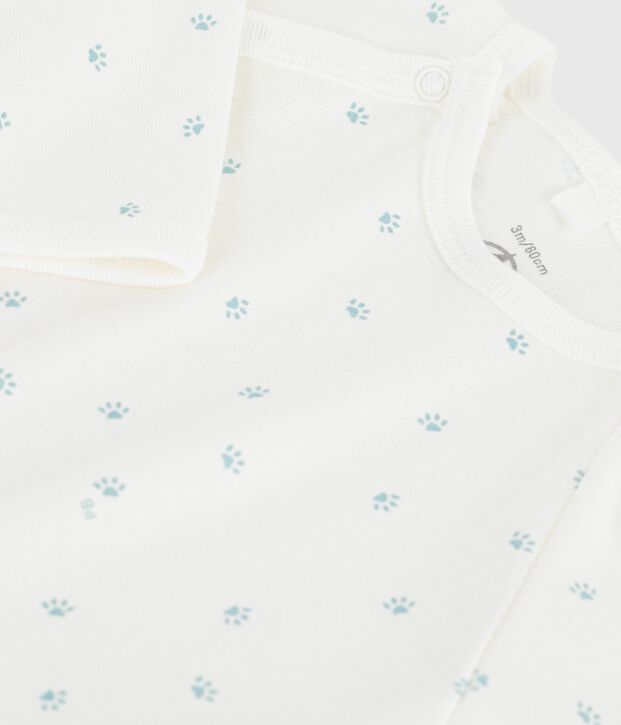 Babies' printed cotton pyjama suit white/blue