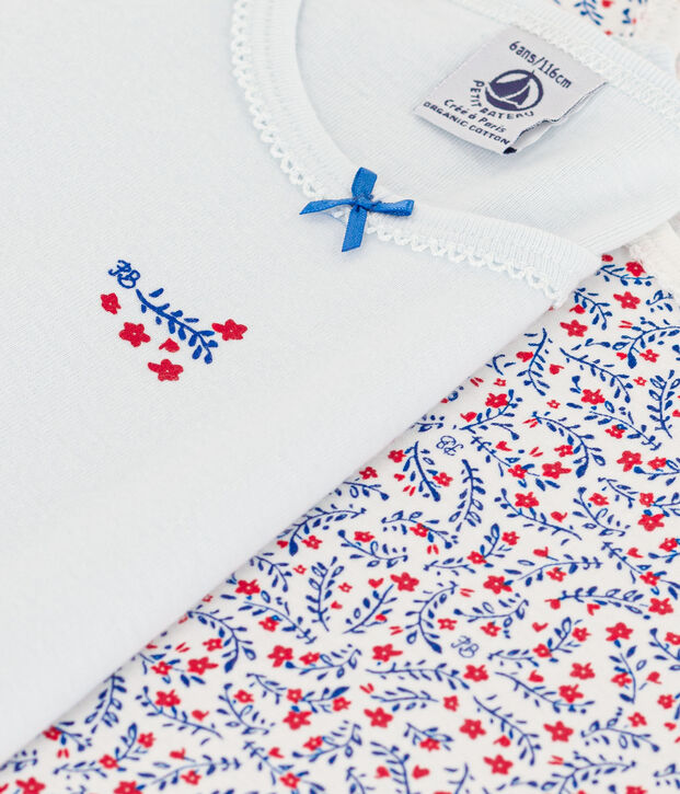 Girls' Short-Sleeved Floral Cotton T-Shirt - 2-Pack multicolor