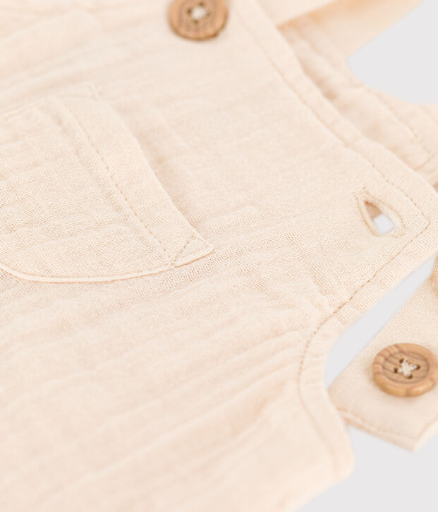 Babies' Cotton Gauze Dungaree Shorts Ecru