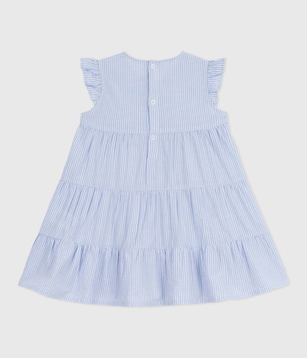 Sleeveless striped poplin dress for baby blue/multicolor