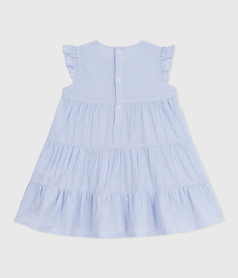 Sleeveless striped poplin dress for baby BLEU /MULTICO