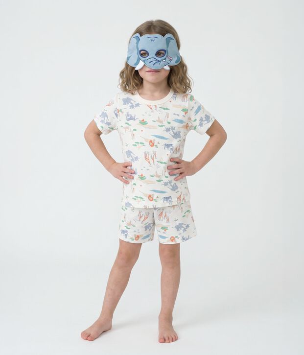 Children's short savannah print cotton fancy dress pyjamas white/multicolor