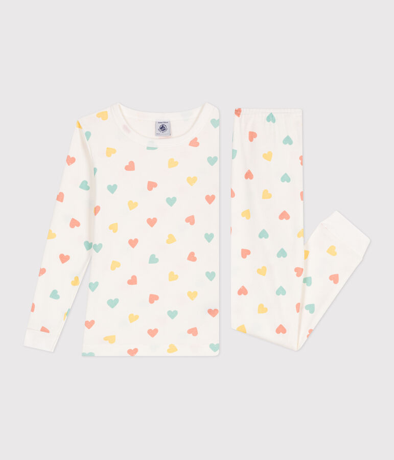 Very fitted children's pajamas in printed cotton white/multicolor