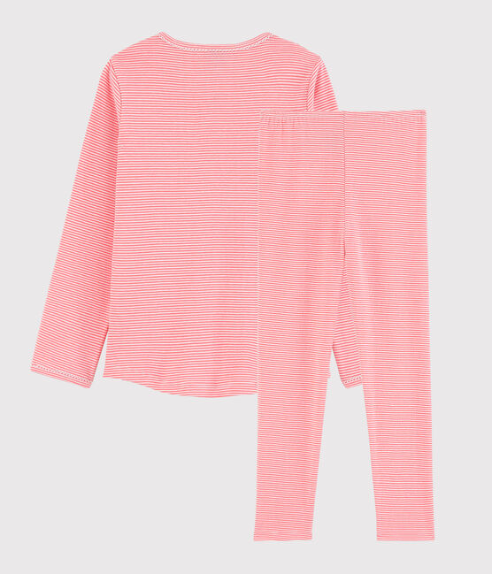 Girls' Pinstriped Cotton Pyjamas PEACHY pink/MARSHMALLOW white