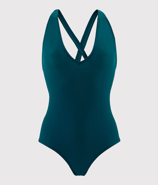 Women's 1-piece swimsuit with crossover back PINEDE green