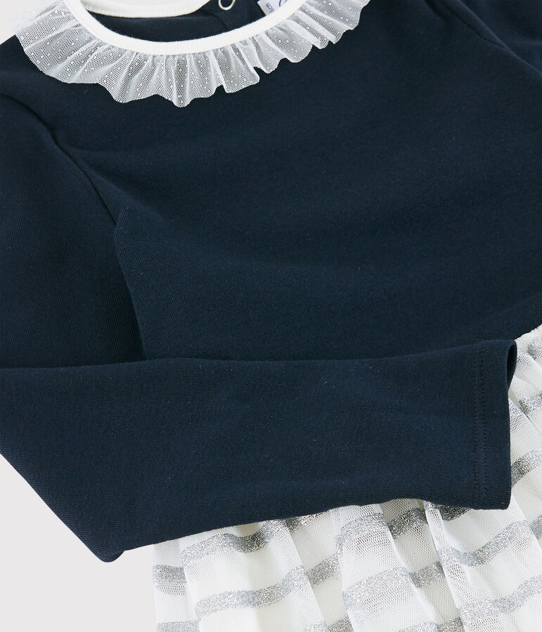 Girl's Long-sleeved Dress SMOKING blue/MULTICO white